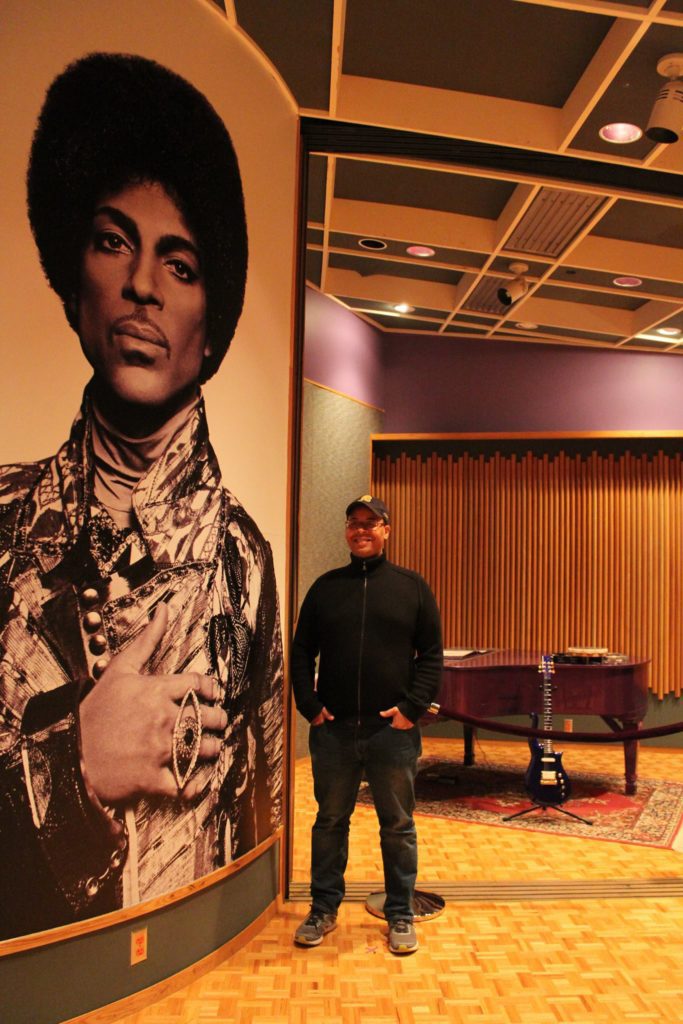 soulhead Founder, Ron Worthy, with Paisley Park Studio B photo of Prince.