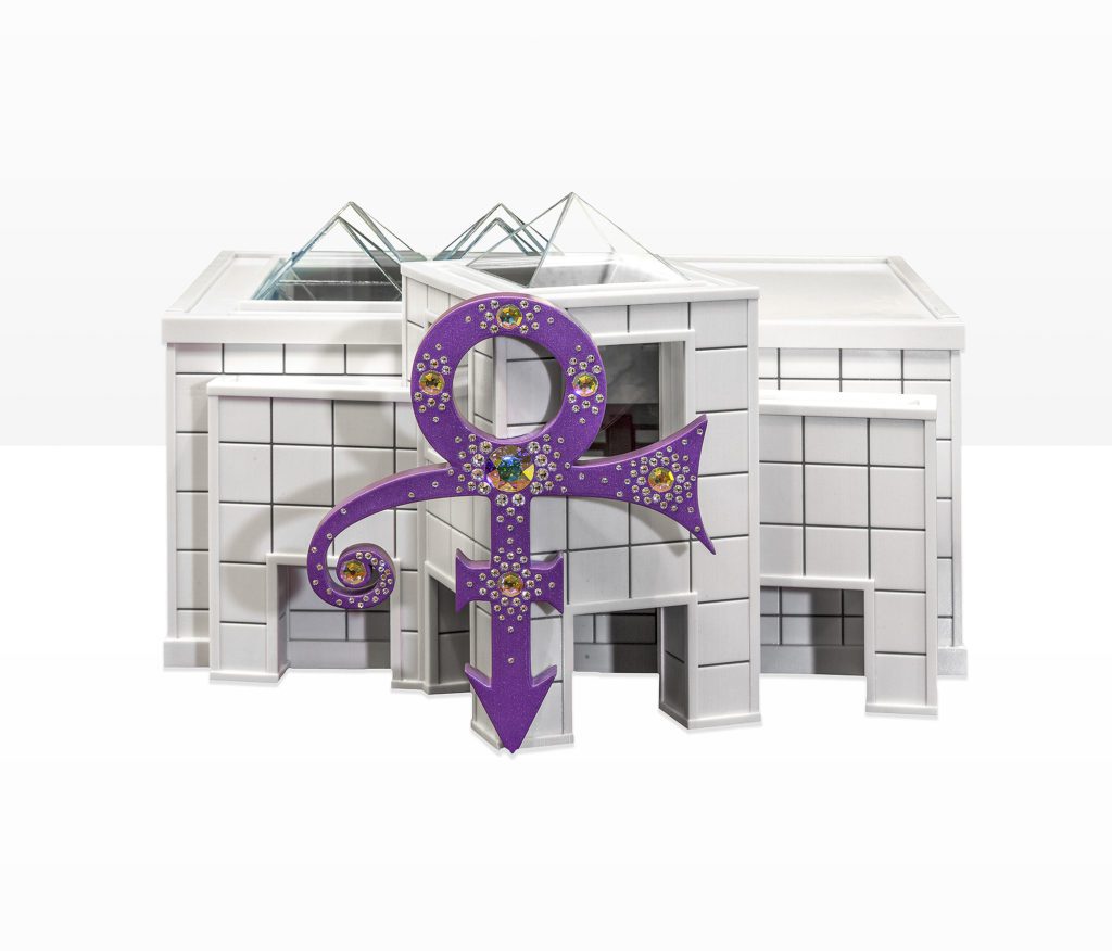 The outside of Prince's urn at Paisley Park.